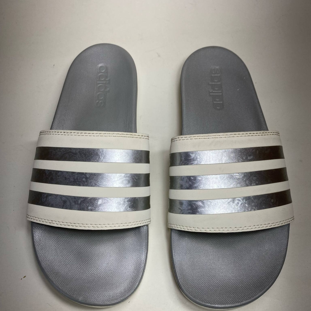 Adidas Men's Silver Gray Sandals with Metallic Stripes Size US 7M Slip On